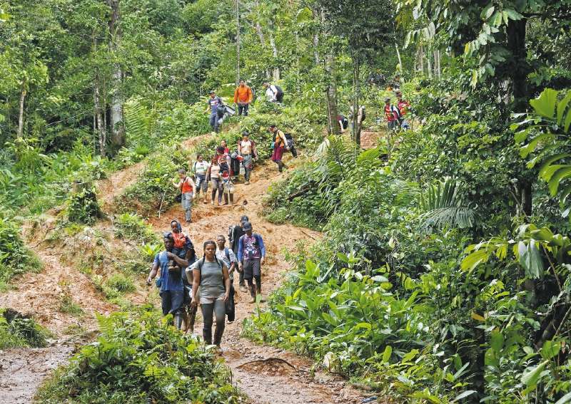 Migrantes venezolanos suben una montaña con la intención de llegar a Panamá, el 8 de octubre de 2022 en el Tapón del Darién. Mauricio Dueñas Castañeda