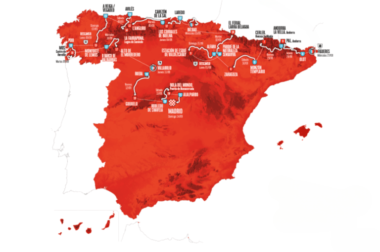 El mapa de la Vuelta a España, las 21 etapas de la carrera.
