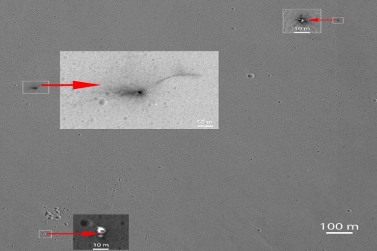 Nueva imagen del cráter de la nave ExoMars junto a un extraño arco