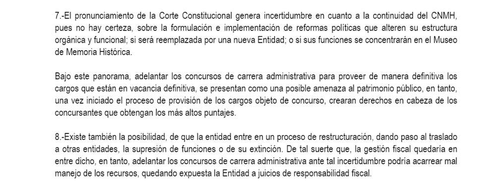 Apartes de la comunicación que el propio Centro de Memoria envió a la Procuraduría.