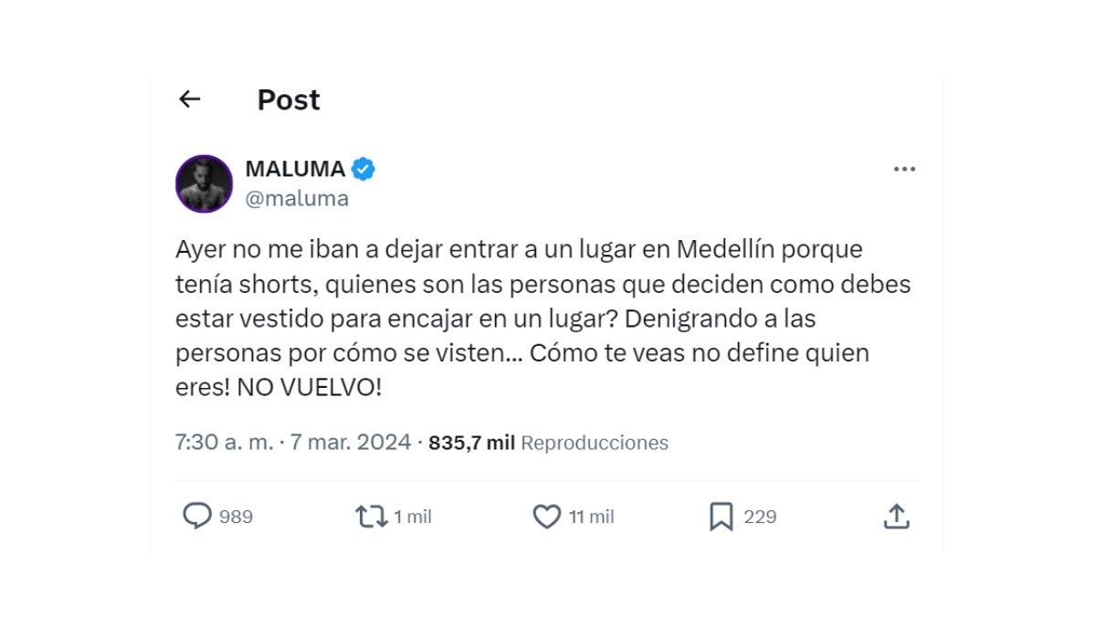 Rechazan a Maluma en local de Medellín porque quería entrar sin pantalones: “No vuelvo”