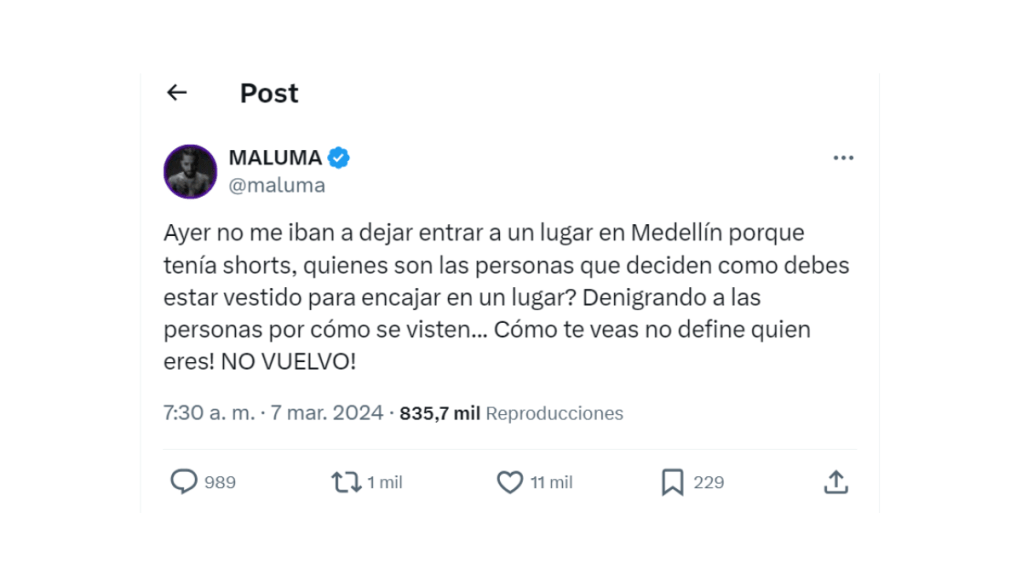 Rechazan a Maluma en local de Medellín porque quería entrar sin pantalones: “No vuelvo”