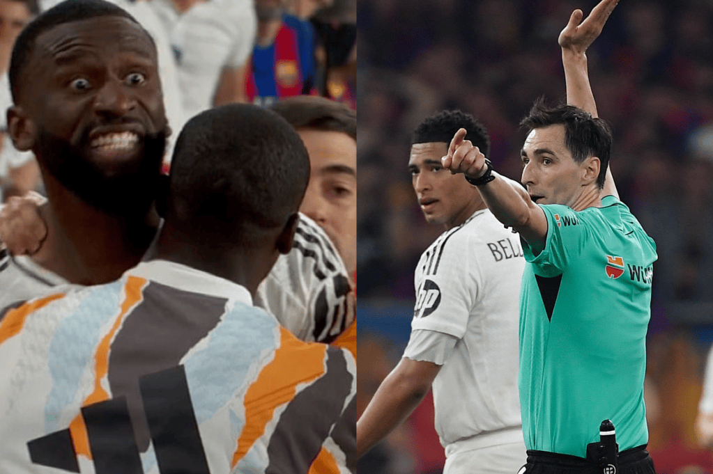 Antonio Rüdiger en el episodio de ira que tuvo contra el árbitro del partido.