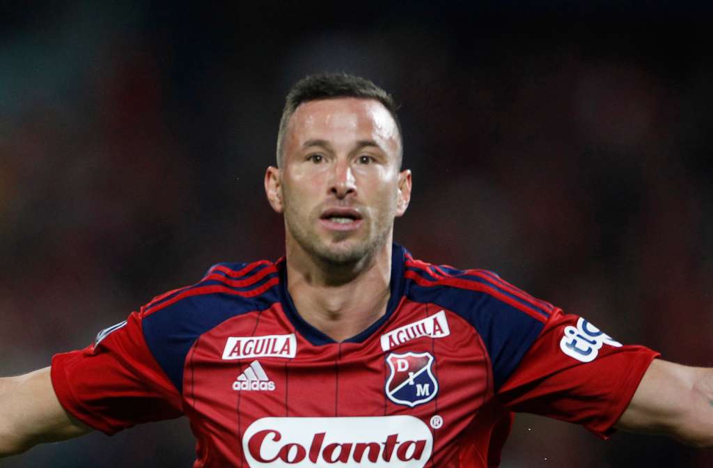 AMDEP058. MEDELLÍN (COLOMBIA), 15/03/2023.- Luciano Pons de Medellín celebra un gol hoy, en un partido de la Copa Libertadores entre Deportivo Independiente Medellín y Magallanes en el estadio Atanasio Girardot en Medellín (Colombia). EFE/ Luis Eduardo Noriega A.