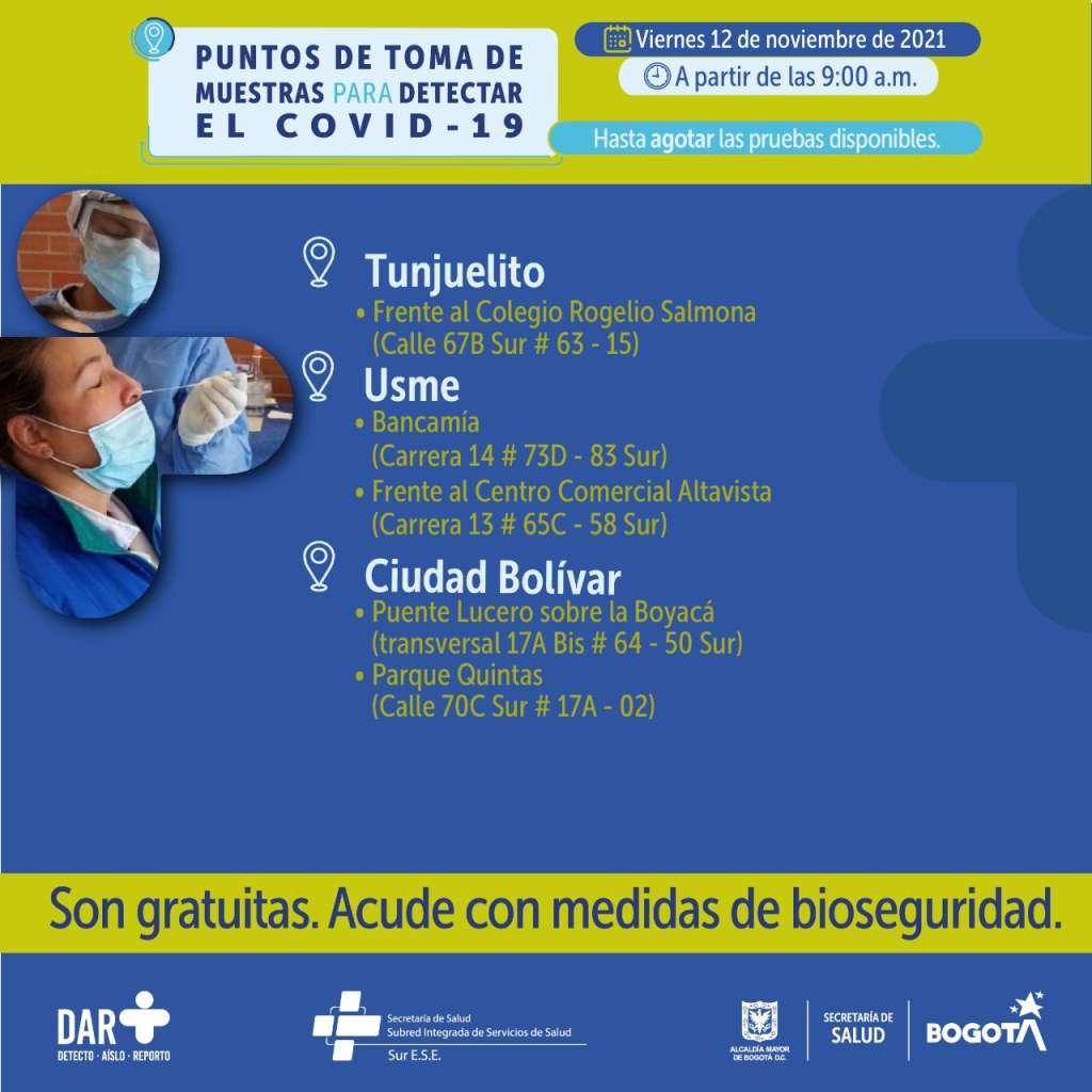 ¿Dónde hay pruebas gratuitas para Covid-19 este viernes en Bogotá?