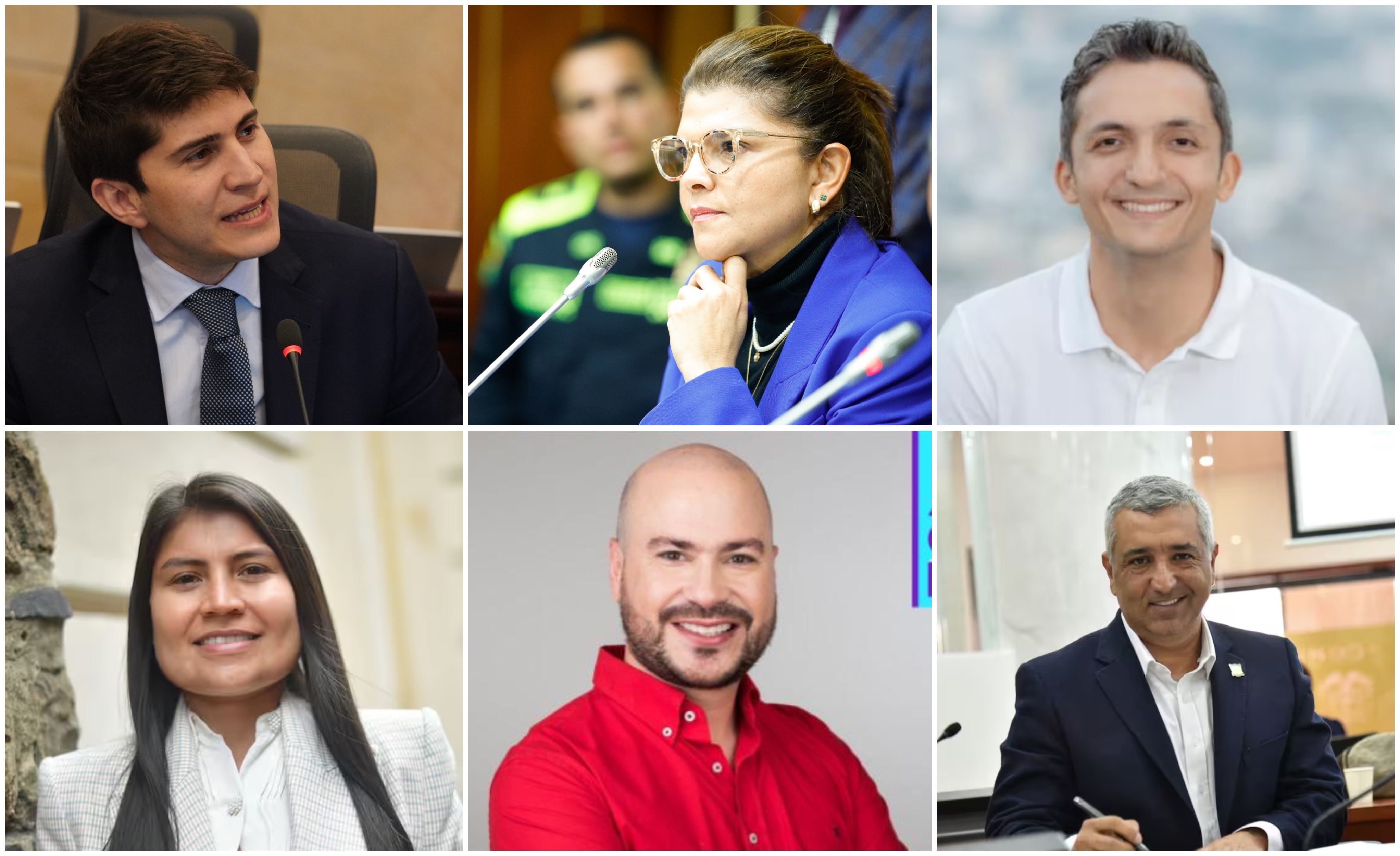 De izquierda a derecha y de arriba a abajo: Wadith Manzur (Partido Conservador), Liliana Bitar (Partido Conservador); Juan Pablo Gallo (Partido Liberal); Karen Manrique (Curul de paz); Julián Peinado (Partido Liberal); Juan Diego Muñoz (Alianza Verde).