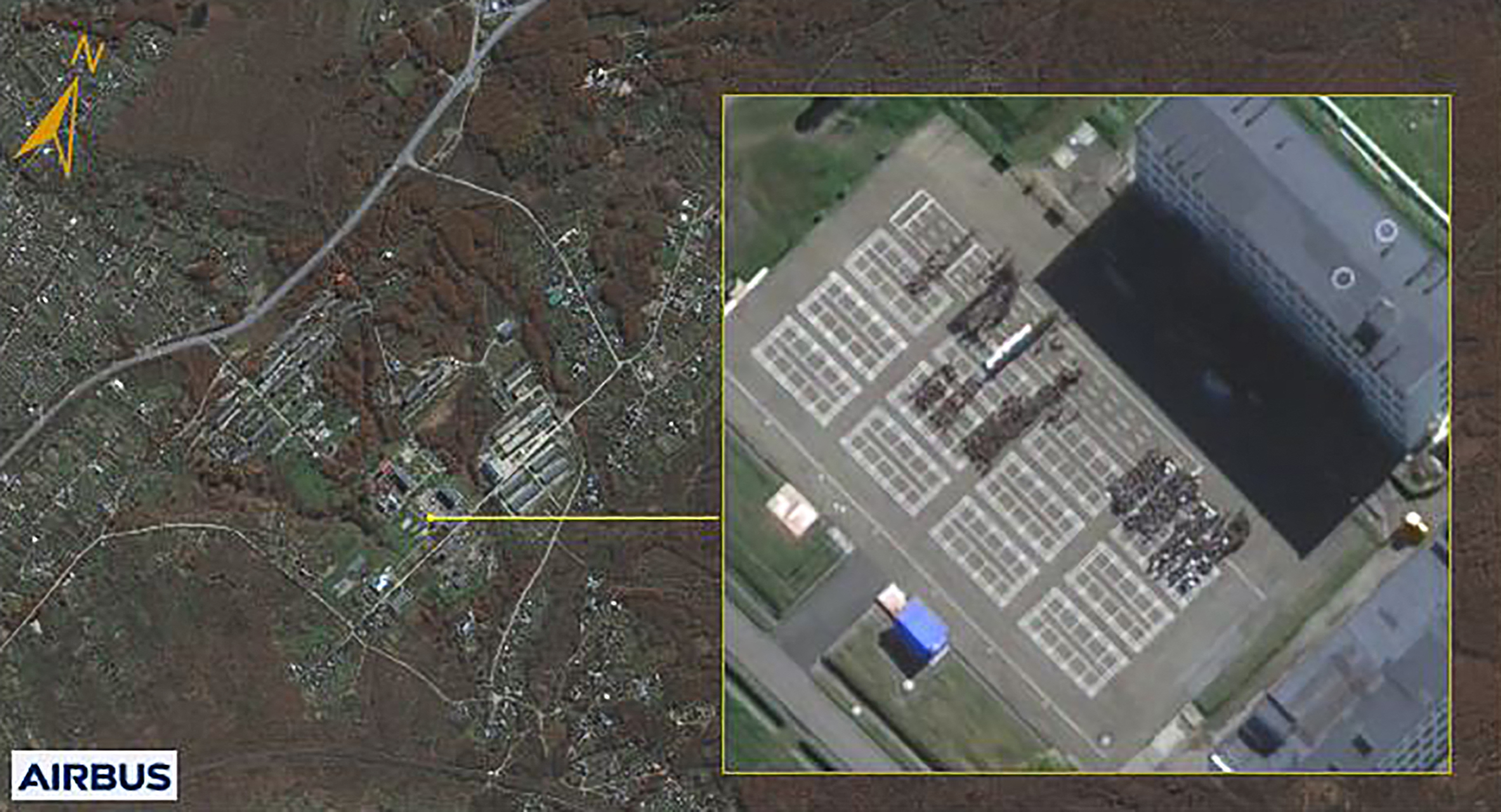 TOPSHOT - This handout from South Korea's National Intelligence Service (NIS) released on October 18, 2024 shows a satellite image by Airbus Defence and Space of Russia's Ussuriysk military facility, where the NIS said North Korean personnel were gathered within the training ground on October 16, 2024.