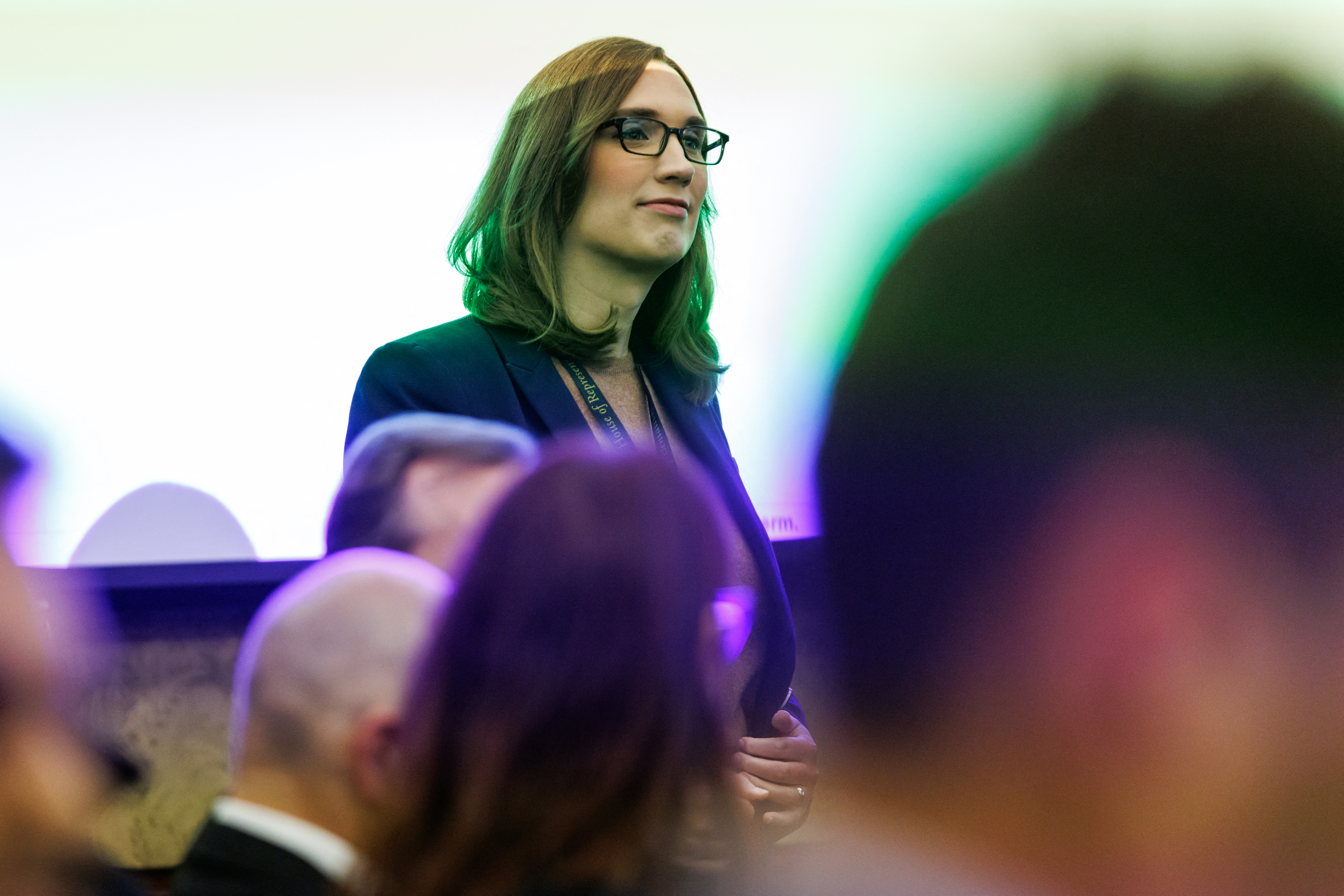 (FILES) US Representative-elect Sarah McBride, a Democrat from Delaware and the first transgender person elected to Congress, attends the member-elect room lottery drawing, hosted by the House Administration Committee on Capitol Hill in Washington, DC, on November 21, 2024.
