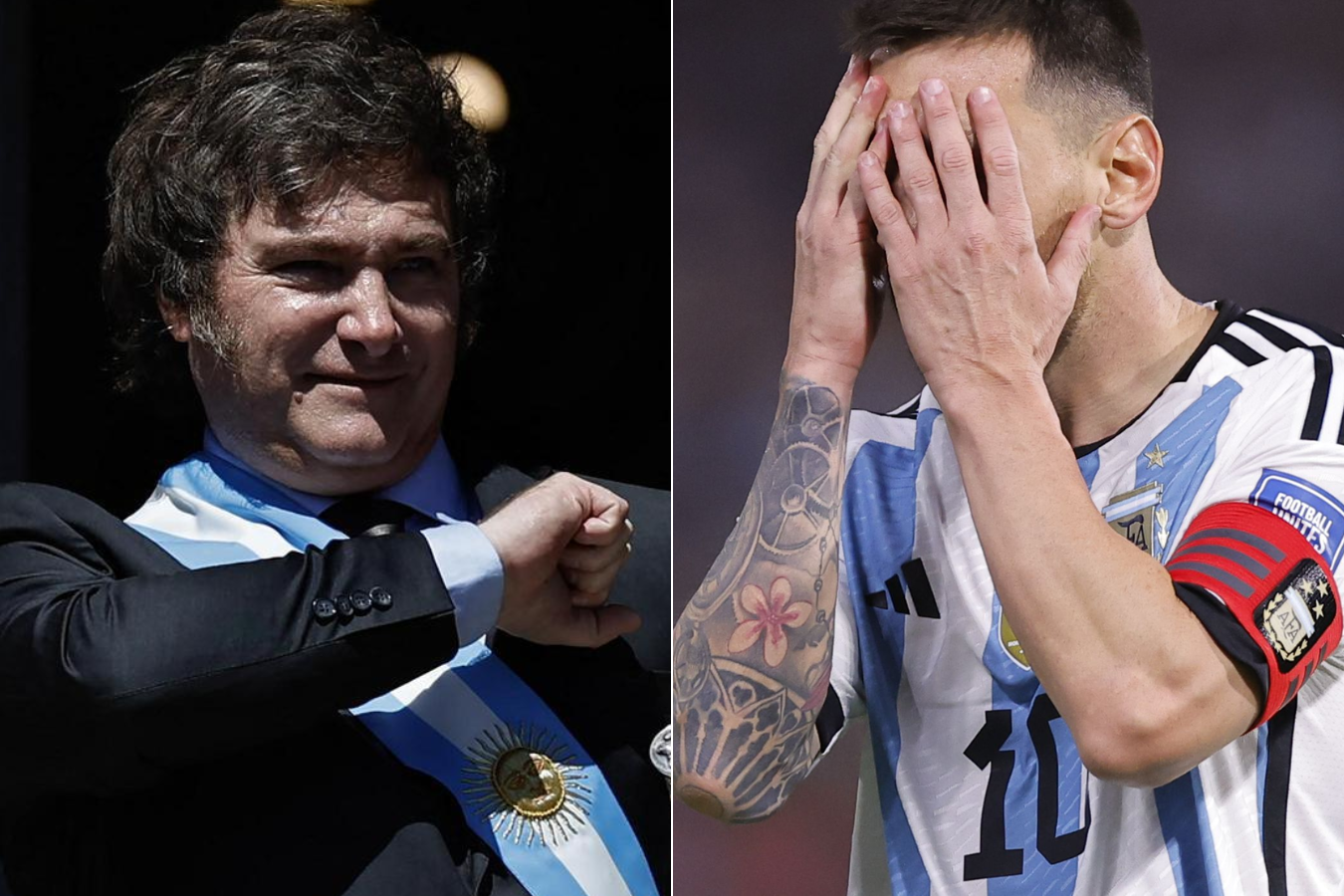 El presidente de Argentina, Javier Milei (izq.) y el capitán de la selección Albiceleste, Lionel Messi.