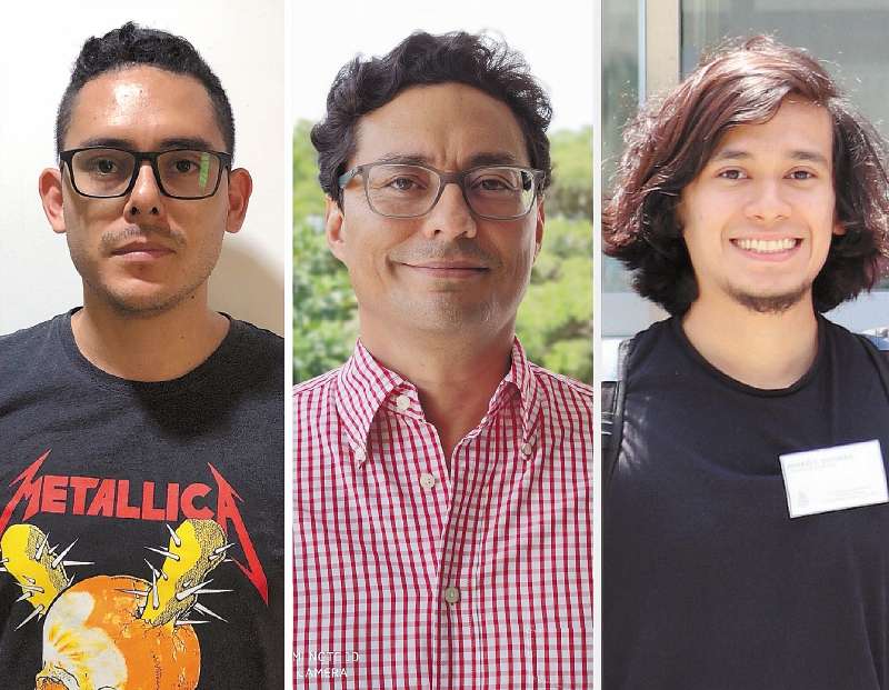 Ganadores del Premio Alejandro Ángel Escobar en la categoría de ciencias exactas, físicas y naturales. De izquierda a derecha: Cristian Edwin Susa Quintero, John Henry Reina Estupiñán y Andrés Felipe Ducuara García,