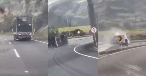 Video: motociclista se salva de ser arrollado por camión que perdió el control