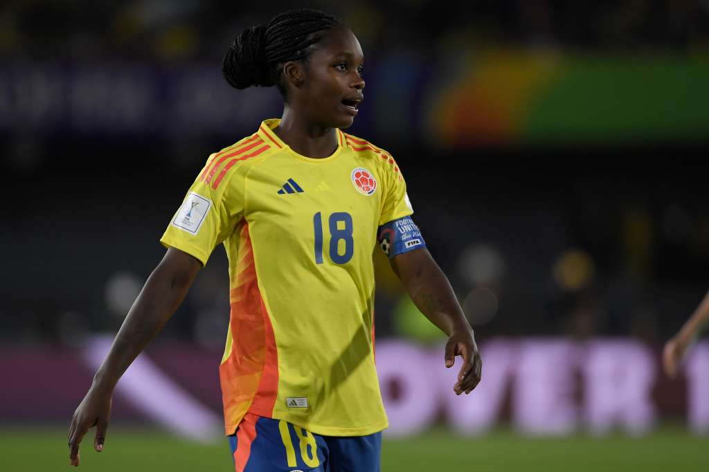 Futbolista que juega como delantera de la selección Colombia, en el partido ante Australia por la primera fecha del grupo A de la Copa Mundial femenina Sub-20.