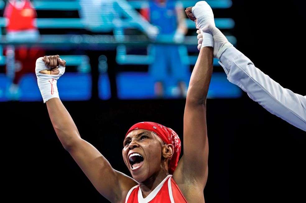 Ingrit Valencia celebra en el Mundial de Boxeo Femenino.