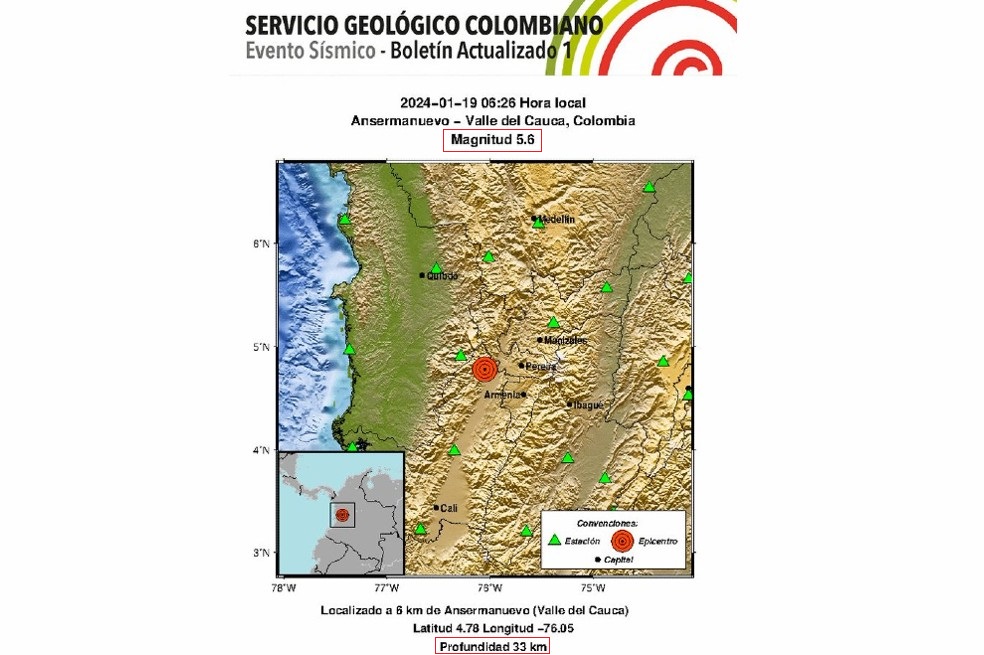 Este viernes 19 de enero se registró un sismo de magnitud 5.6, según informó el Servicio Geológico Colombiano (SGC).