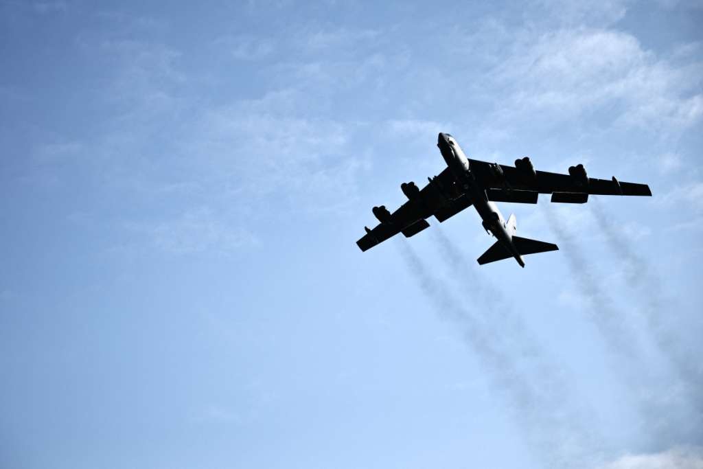 (FILES) A US Air Force B-52 Stratofortress bomber takes off from RAF Fairford in south-west England on March 15, 2026.