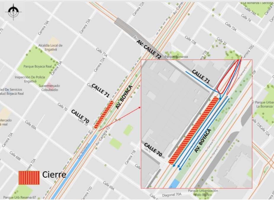 Conozca el cierre total de calzada lenta sentido Norte - Sur en la Av. Boyacá entre calle 71 y calle 70