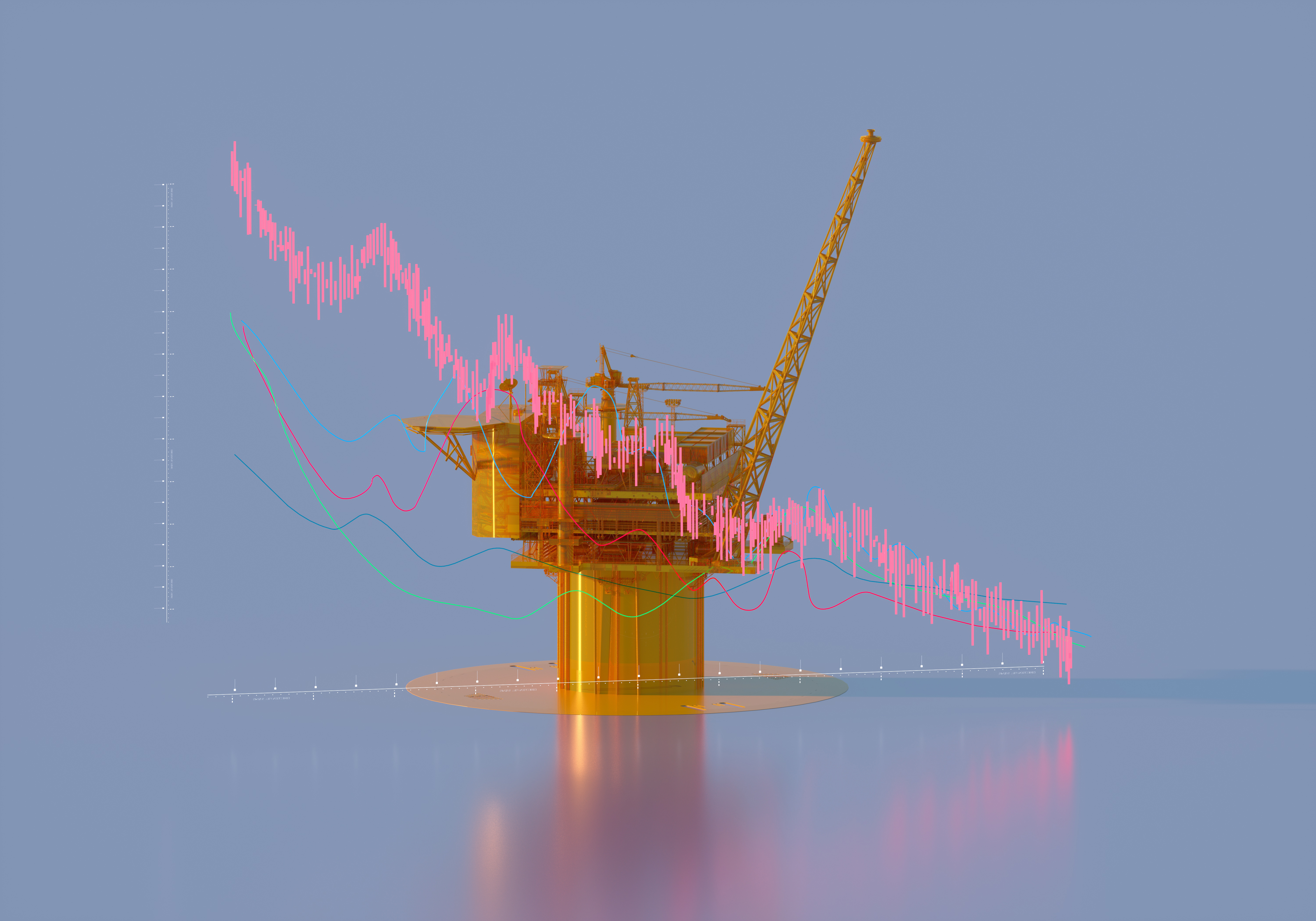 Ilustración de una plataforma petrolera en alta mar.