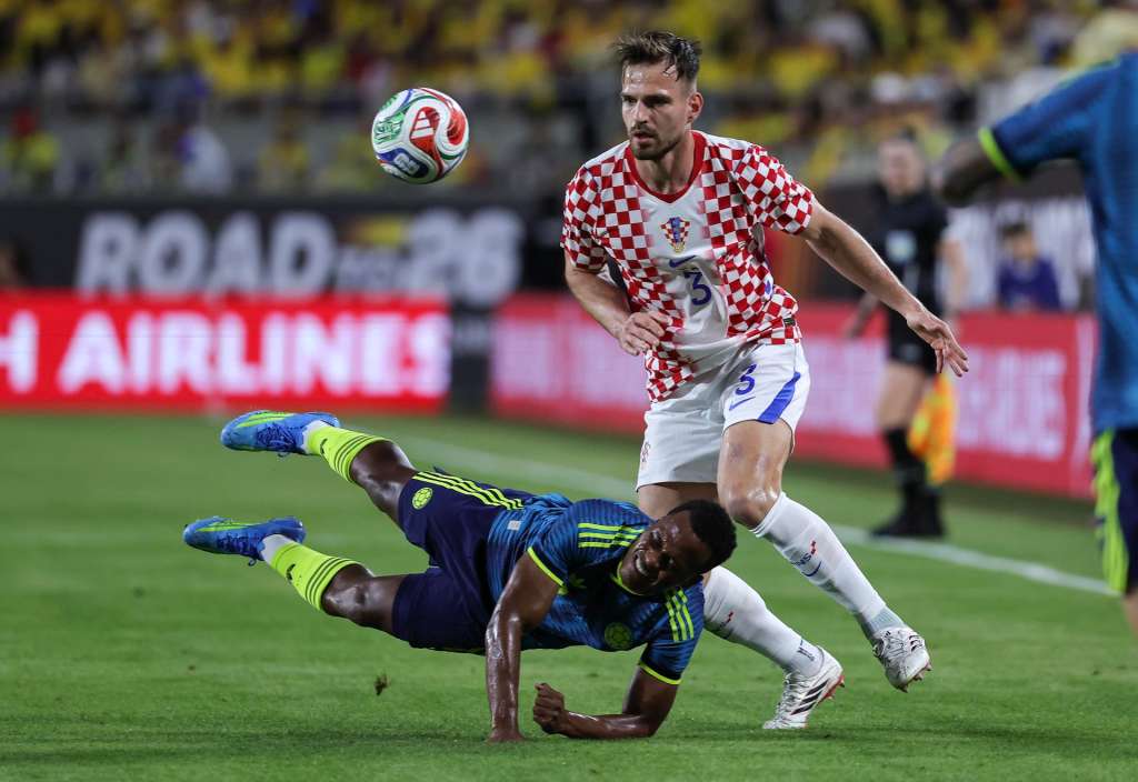 ORLANDO (United States), 26/03/2026.- Marin Pongracic of Croatia (C) in action during the international friendly match between Colombia and Croatia in Orlando, Florida, USA, 26 March 2026. (Futbol, Amistoso, Croacia) EFE/EPA/CRISTOBAL HERRERA-ULASHKEVICH
