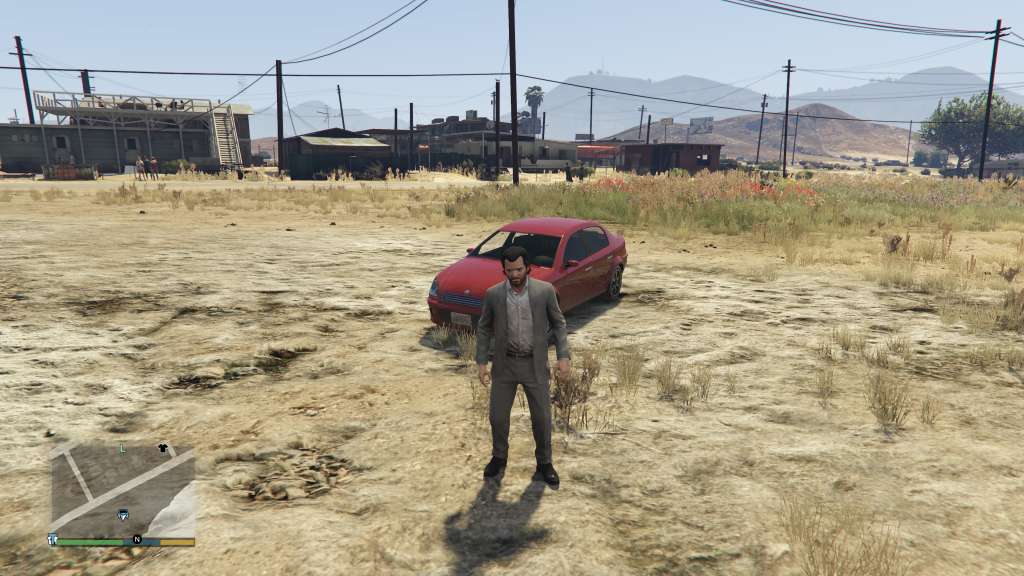 Michael en Sandy Shores, el desierto a las afueras de la ciudad de Los Santos