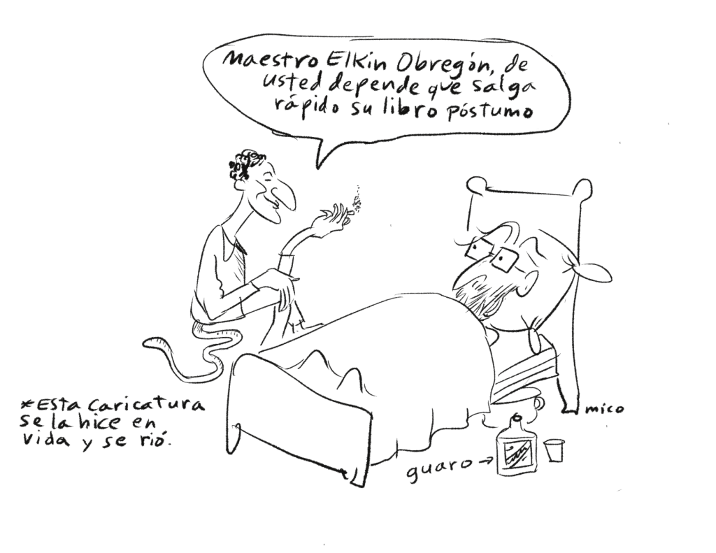 Caricatura de Mico dedicada al caricaturista Elkin Obregón.