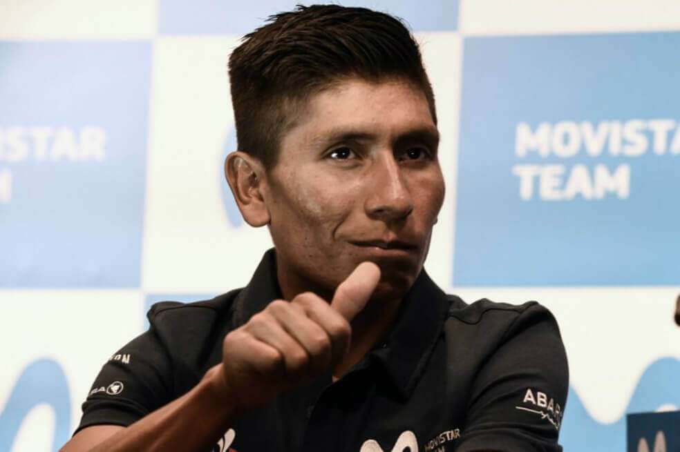 Nairo Quintana, durante la rueda de prensa de este lunes. / AFP