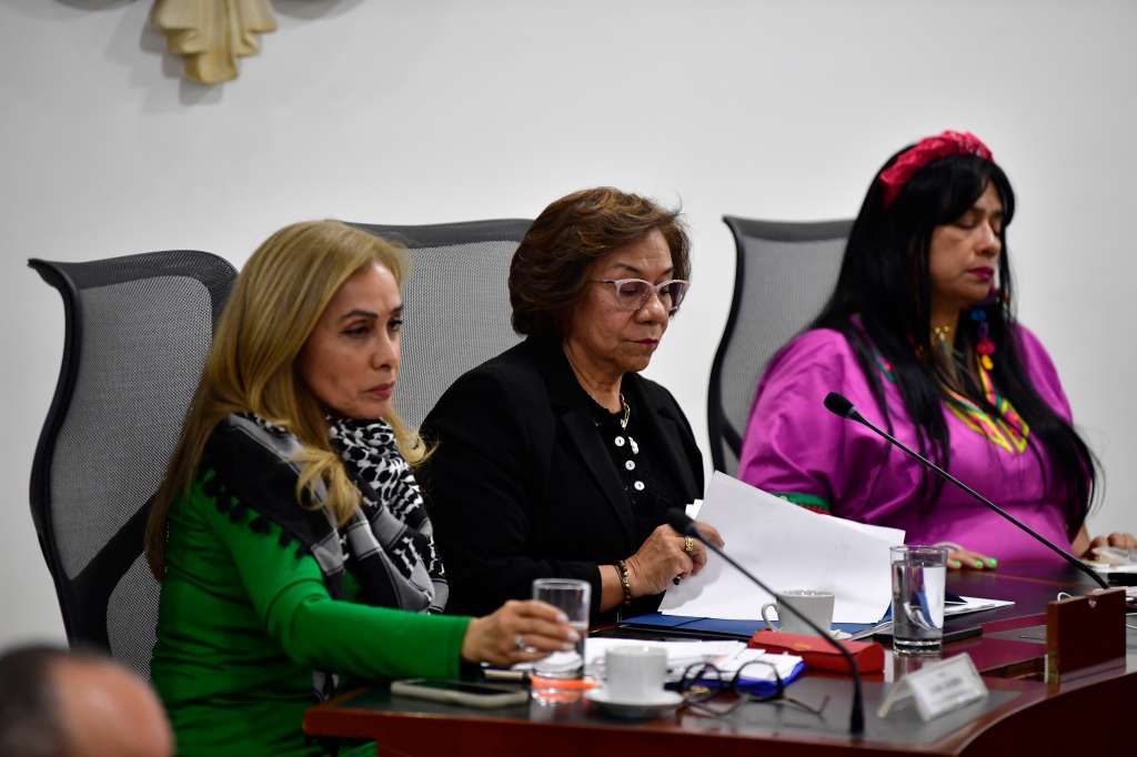 Dentro de los asistentes a la Comisión Segunda de Cámara, Rosa Yolanda Villavicencio Mapy, Ministra de Relaciones Exteriores de Colombia y Viviana León Herrera Gerente general imprenta nacional
