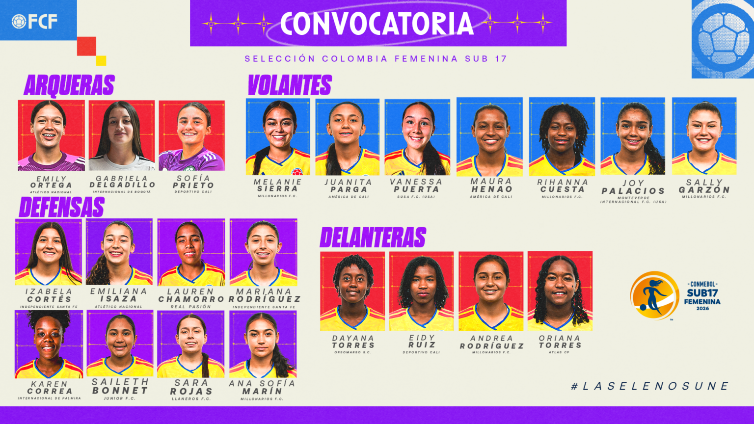 Convocatoria de la selección femenina Sub-17 de Colombia para disputar el Sudamericano CONMEBOL Paraguay 2026.