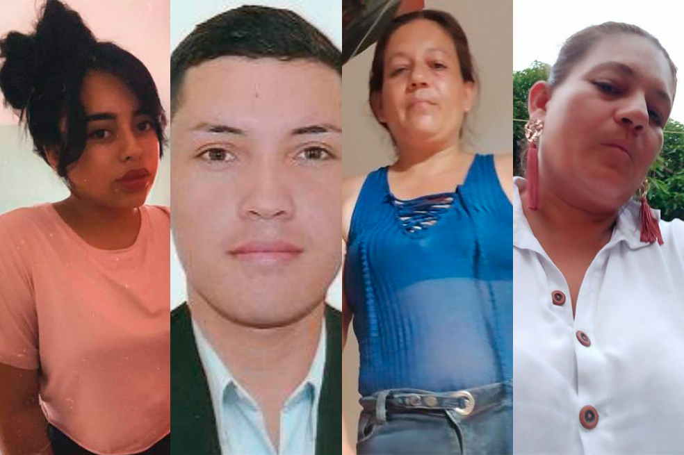 Unidad de Restitución de Tierras anunció la desaparición de una comisión que llevaba a cabo labores catastrales. De izquierda a derecha: Sulay Garay (funcionara de la entidad), Jhon Steven Cagua (conductor del vehículo TCW-973) y los reclamantes Yamilf y Sandra Milena Cortés Uribe