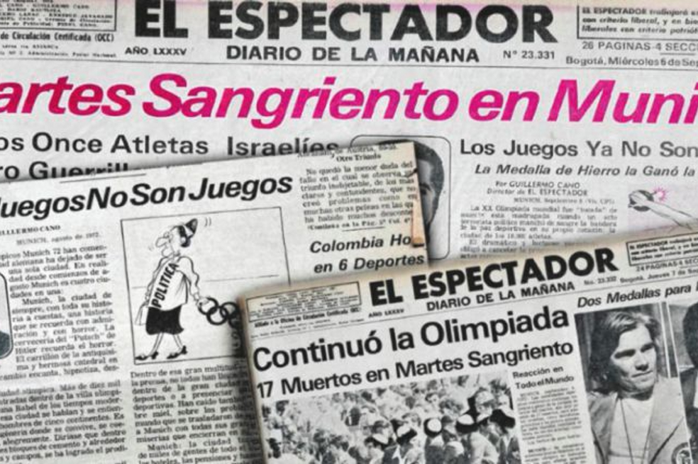 Titulares de El Espectador el 6 y 7 de septiembre de 1972, con motivo de las olimpiadas.