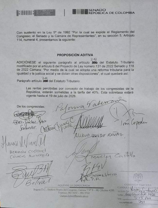 Proposición aditiva al articulo 241 del Estatuto Tributario.