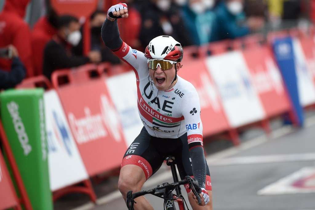 Jasper Philipsen celebra en la llegada de la etapa 15 de la Vuelta a España 2020.