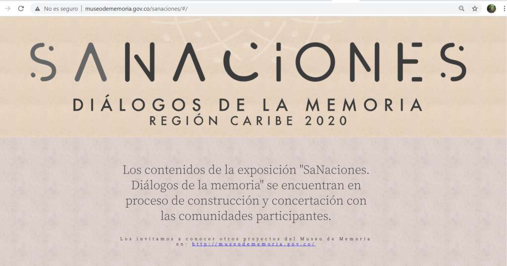 Este es el estado actual de la página web de la exposición SaNaciones, en el Centro Nacional de Memoria Histórica.