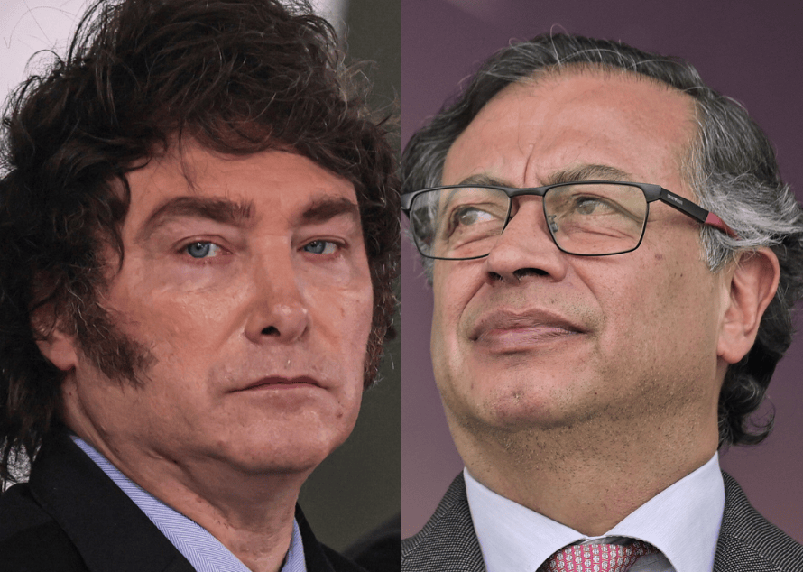 Presidente de Argentina, Javier Milei, y presidente de Colombia, Gustavo Petro.