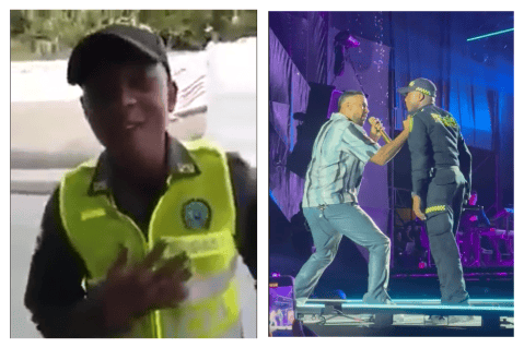 Romeo Santos cantó con el policía que lo imita en su concierto en Medellín