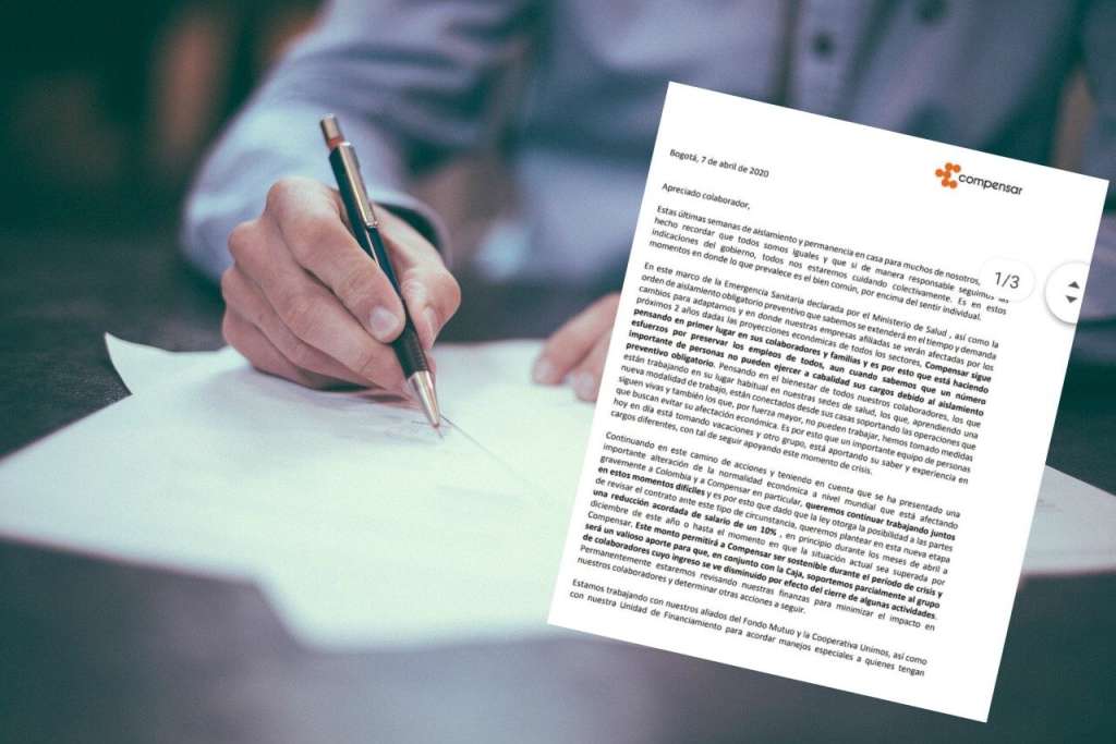 Carta real de Compensar a sus colaboradores. / Foto Pixabay