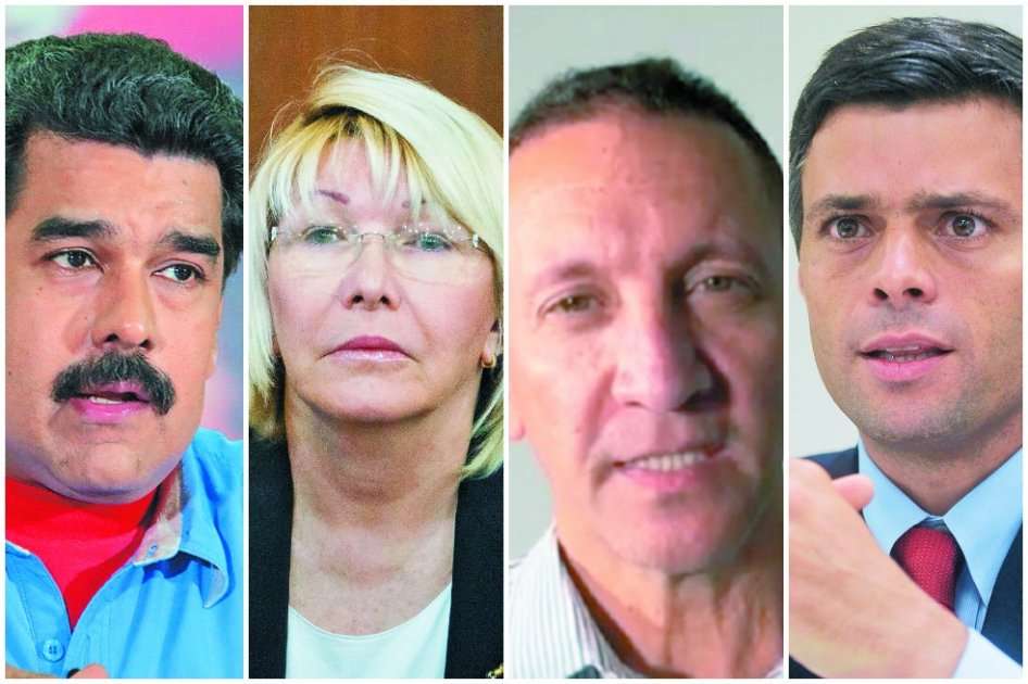 El presidente de Venezuela, Nicolás Maduro. La fiscal venezolana, Luis Ortega. El fiscal acusador del caso López, Franklin Nieves, y el opositor condenado, Leopoldo López. / AFP