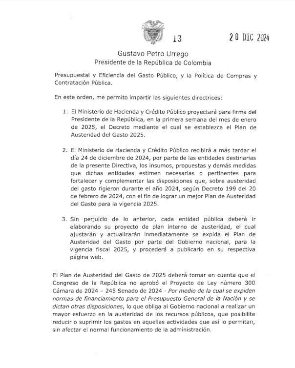 Plan de austeridad del gobierno de Gustavo Petro