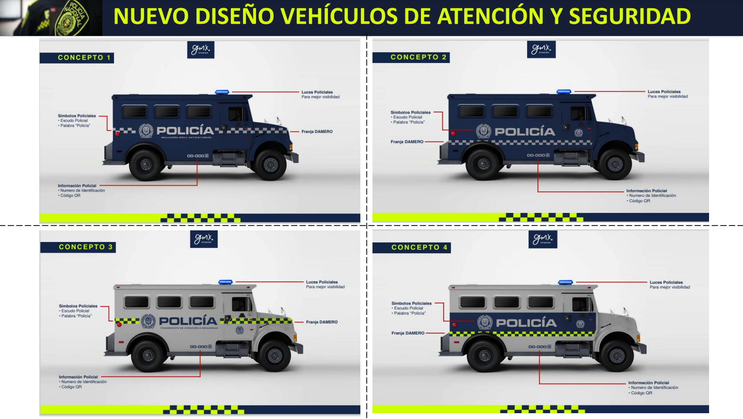 Los diseños de tanquetas propuestos para la nueva Unidad de Diálogo.