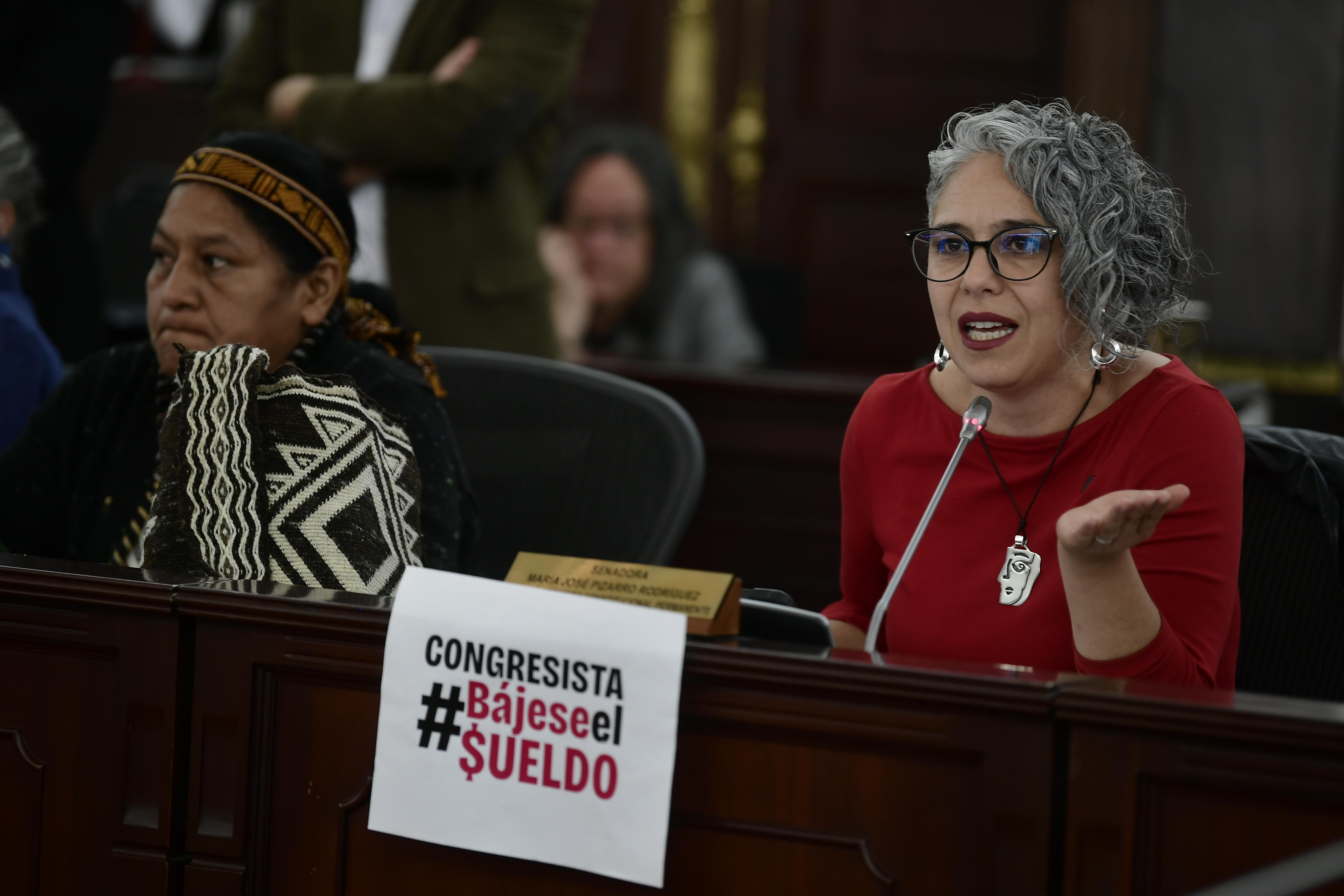 Senadora durante el debate del proyecto para la reducción del salario de los congresistas en la Comisión Primera del Senado.