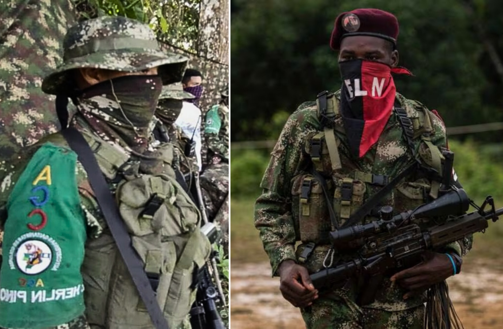 Desde finales de 2021, hombres del Clan del Golfo (izq) tratan de quitarle el control del sur de Bolívar al ELN. (Fotos de referencia)