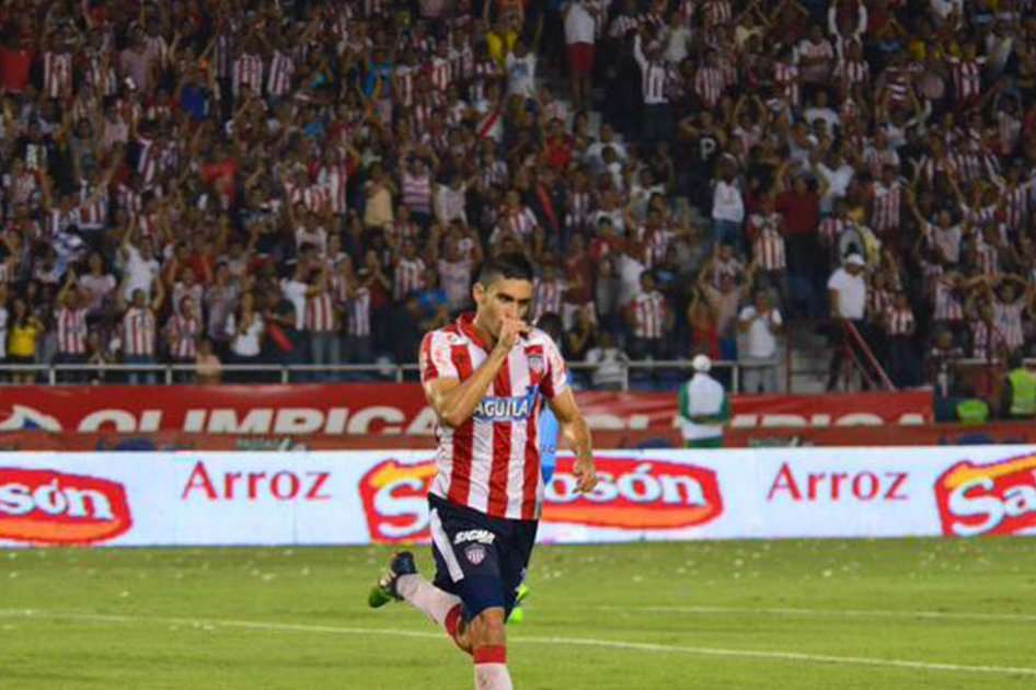 Guillermo Celis celebra el primer tanto del Júnior. Foto. Atlético Júnior