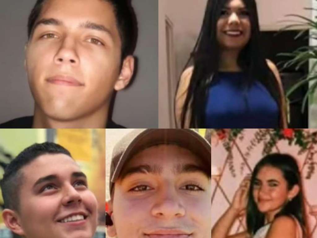 Juan Pablo Marín (18 años), Sara Rodríguez (18 años), Juan Pérez (18 años), Nicolás Suárez (18 años) y Valentina Arias (17 años), víctimas de la masacre.