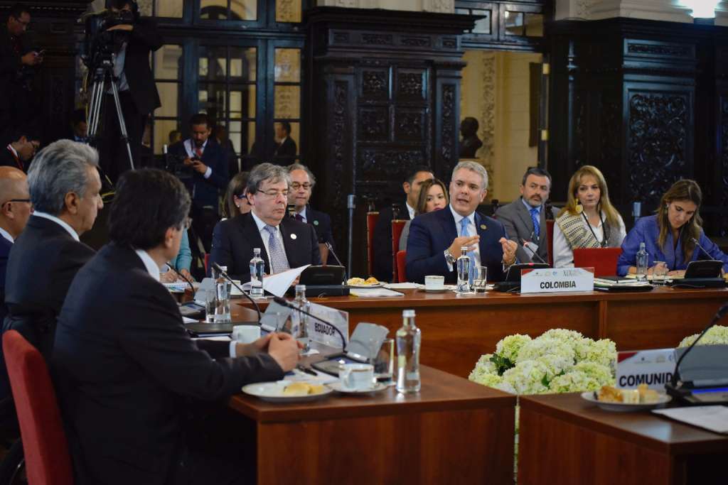 El presidente Iván Duque durante su intervención ante los mandatario de la comunidad andina.  / SIG