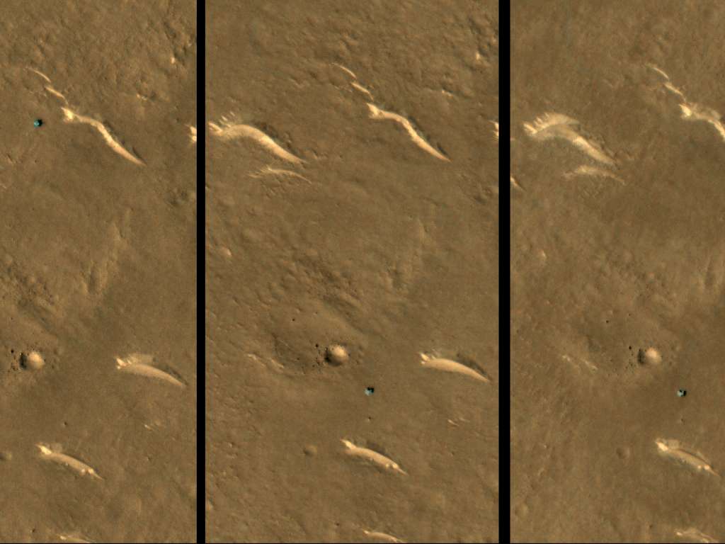 La imagen de la izquierda muestra la posición de rover antes de empezar a hibernar.