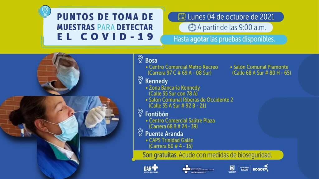 ¿Dónde hay pruebas gratuitas para Covid-19 este lunes 4 de octubre en Bogotá?