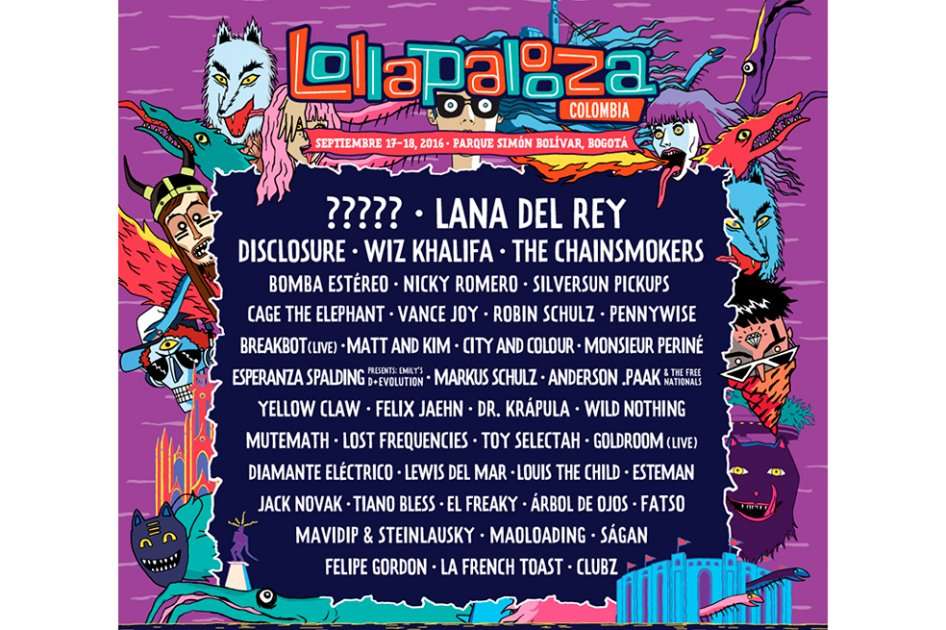 Este es el que sería el cartel de Lollapalooza Colombia 2016. / Tomado de Facebook.com/LollapaloozaCO