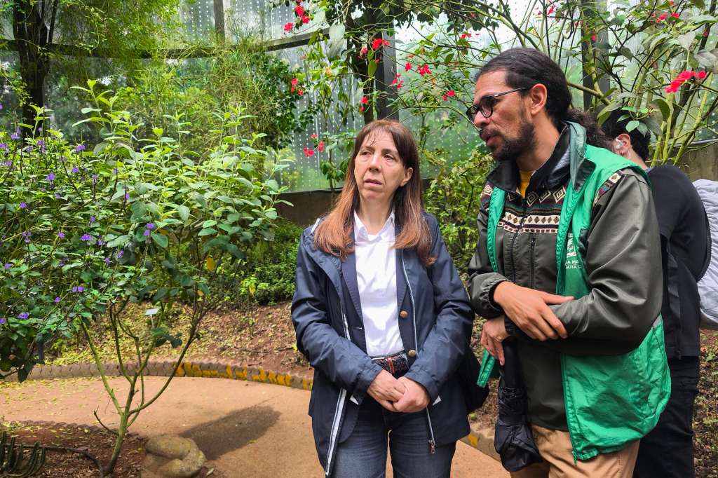 AME600. BOGOTÁ (COLOMBIA), 01/02/2026.- La directora del Real Jardín Botánico de Madrid, María Paz Martín Esteban (c), realiza un recorrido por el Jardín Botánico José Celestino Mutis este domingo, en Bogotá (Colombia). España y Colombia avanzan en una alianza científica para rescatar el legado de José Celestino Mutis, con énfasis en la recuperación del Jardín Botánico fundado por el sabio español en el siglo XVIII en Mariquita, departamento de Tolima (centro), dijo Martín. EFE/ Esneyder Negrete