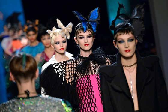 Models present creations by Jean Paul Gaultier during the Haute Couture Spring-Summer 2014 collection show, on January 22, 2014 in Paris. AFP PHOTO / MIGUEL MEDINA