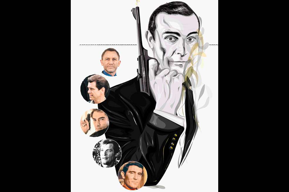 Sean Connery, el primer James Bond con ‘Doctor No’.  / Ilustración: Heidy Amaya