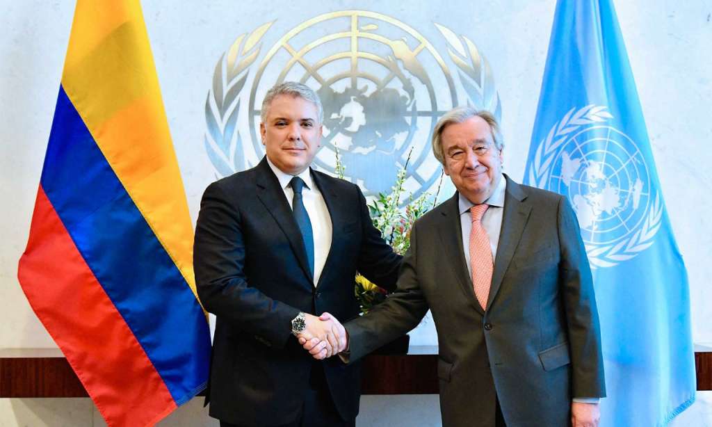 La reunión del presidente Iván Duque con Antonio Guterres, secretario general de la ONU, se realizó en Nueva York. / SIG